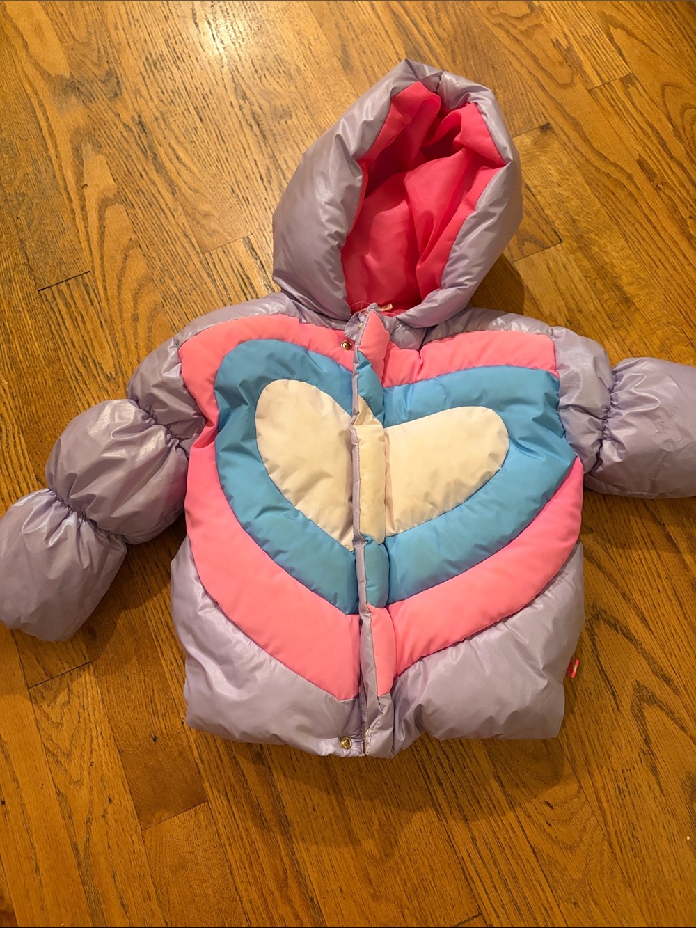 Billieblush Lilac Puffy Heart Hooded Jacket with Pink, Blue & Cream Accents